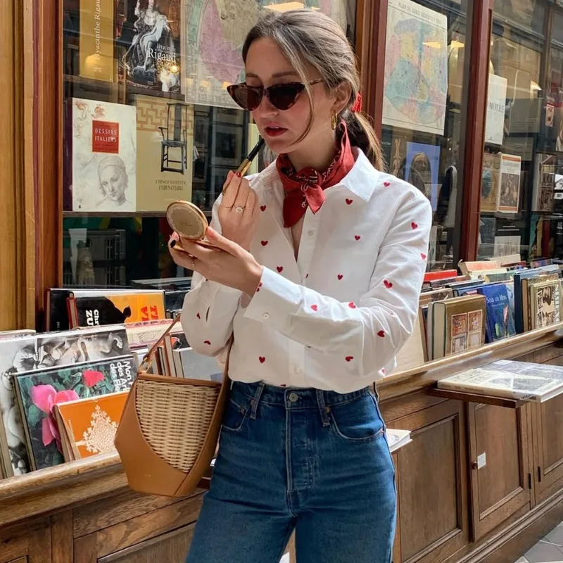 

Элегантная женская блузка Ticketsx Fashion в винтажном стиле с принтом, контрастными вставками и свободным кроем, летняя повседневная уличная одежда