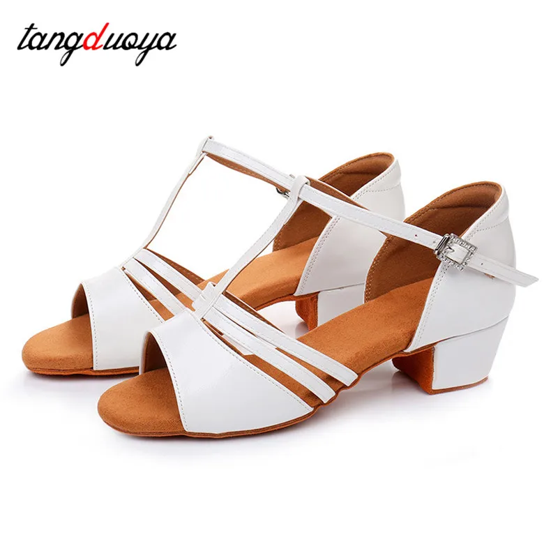 Sepatu dansa anak-anak untuk anak perempuan sepatu dansa latin Modern untuk wanita dalam ruangan hak rendah 3cm sandal tari Tango Ballroom