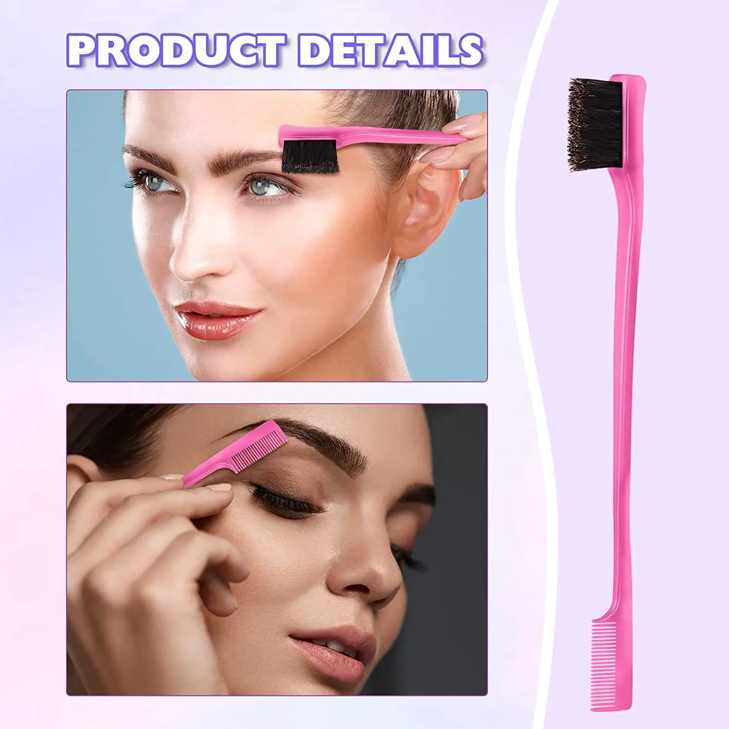 Cross border teasing brush set, edge brush with hair clip, beauty hairstyle comb, double ended eyebrow brush, makeup and hair b