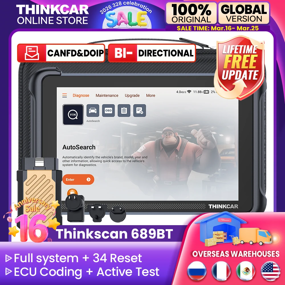 

THINKCAR Thinkscan 689BT OBD2 диагностические инструменты полная система 34 сброса автомобильный сканер автомобильное кодирование ЭБУ BI-направленный CANFD и DOIP