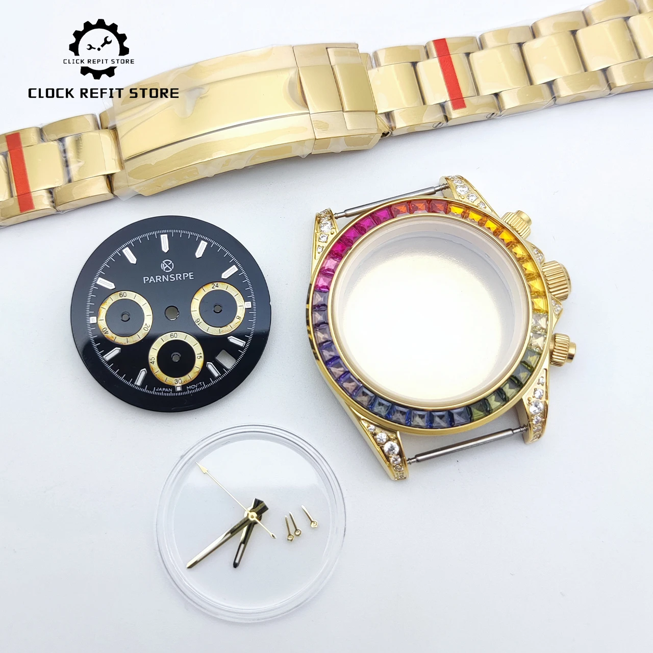 nouvelle-arrivee-montre-40-mm-vk63-en-or-boitier-avec-bord-arc-en-ciel-verre-saphir-fond-solide-cadran-lumineux-avec-logo