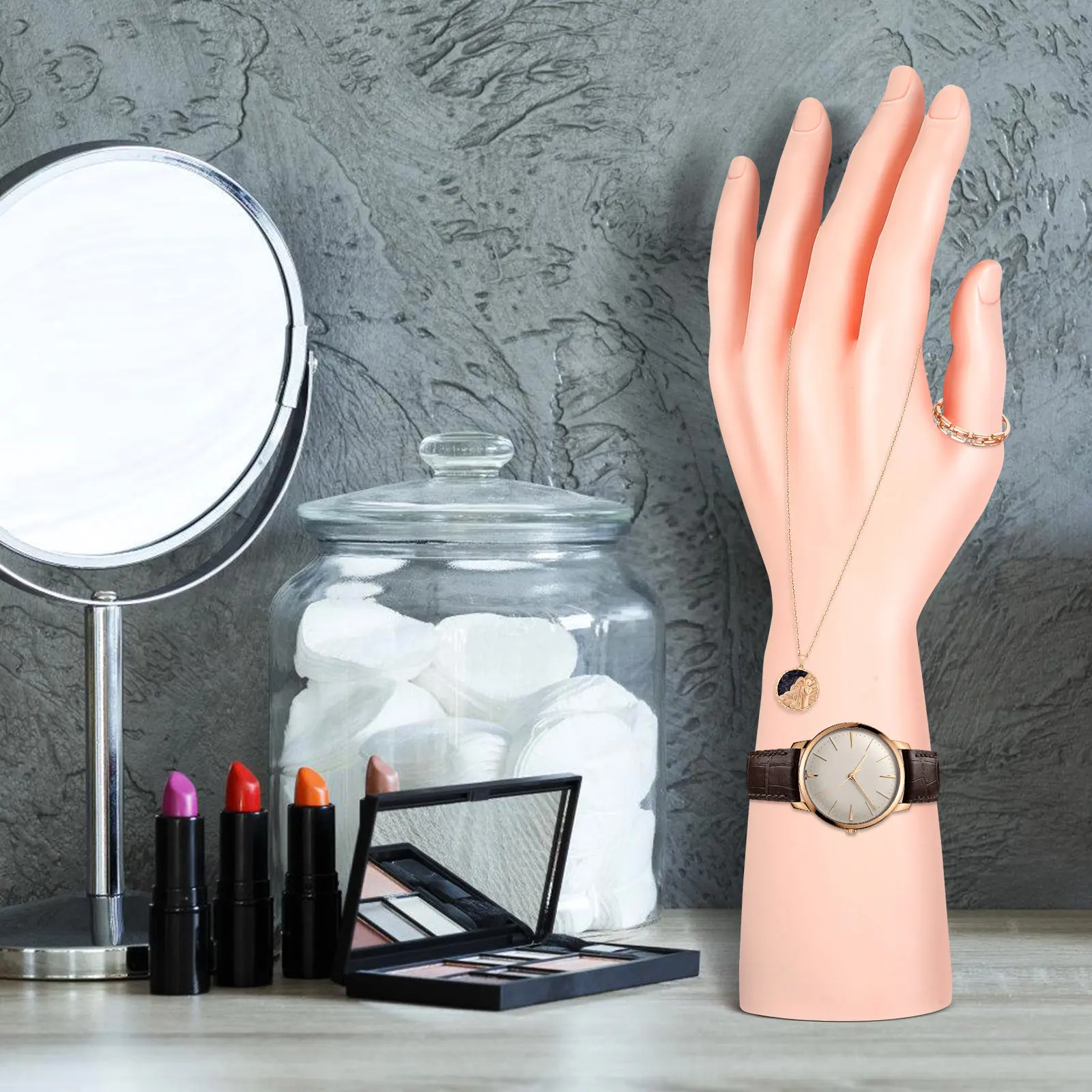 

2Pcs High Detail Mannequin Hands Jewelry Holder Natural Skin Tone Display Stand for Rings Bracelets Watches Countertop Trinket