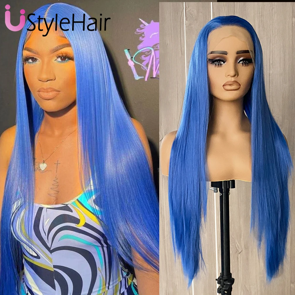 

UStyleHair Blue Wig Lace Front Synthetic Long Silky Straight Wig Heat Resistant Natural Hairline Daily Use Cosplay Wig