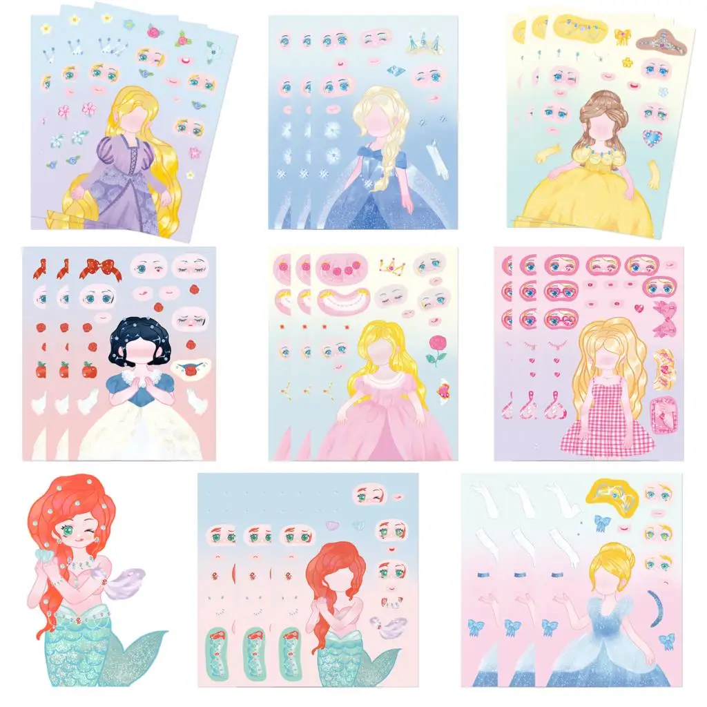 8PCS Cartoon Cute Princess Personality Graffiti Creative Sticker Toy Skateboard Guitar Computer Refrigerator Decoration Sticker