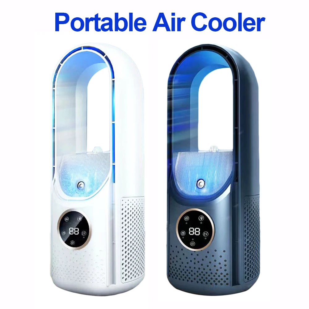 Portable Mini Air Conditioner Air Cooler Fan Leafless Electric Cooling Fan 6 Speed Silent Air Conditioning Air Cooler Humidifier