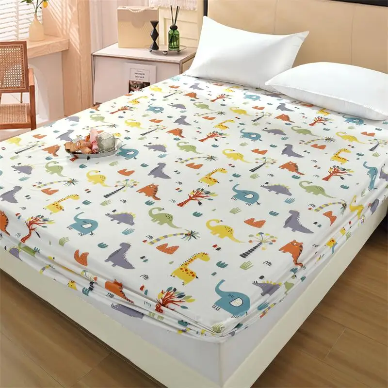 Kuup-Polyester Cute Dinosaur Bedding Fitted Sheet Only(no pillowcase) Elastic Band Around Mattress Cover King Size Bed Cover