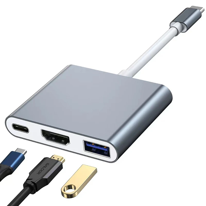 HDMI 4K 분배기 USB 디스크 카드 리더기가 있는 C타입 3.0 허브, PD 충전기 도크, C타입-HD 컨버터 확장 OTG 어댑터, 3 in 1