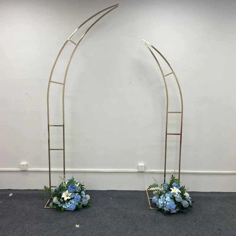 Wedding Arch Square Backdrop, Balloon Stand, Shiny Metal, Gold Plating, Outdoor, Artificial Flower, Door Shelf Frame, 2Pcs