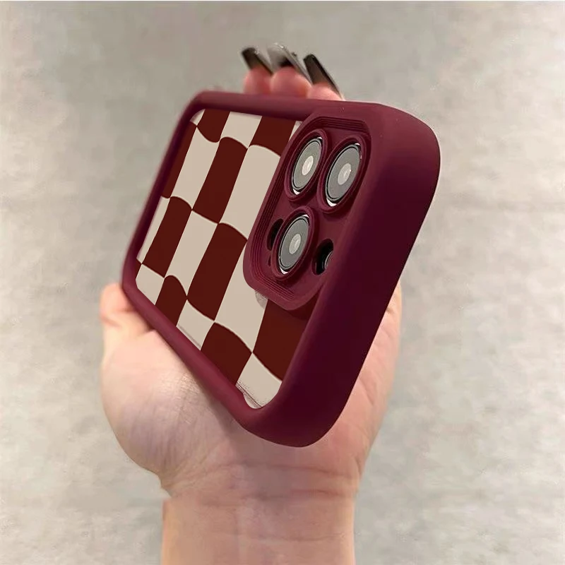 Wine Red Deform Grid Pattern Phone Case for iPhone 17 Air 16 15 14 13 12 11 Pro Max X XS XR 7 8 Plus 16e Shockproof Soft Cover - view 6