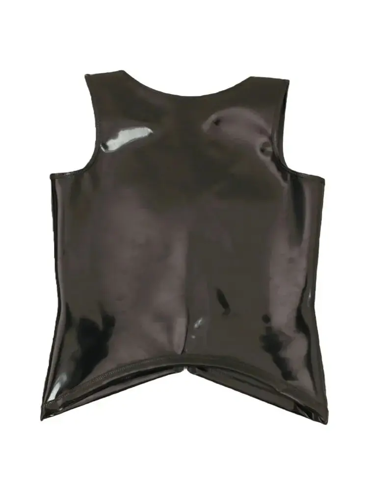 S-4XL Double Sided PU Leather Tank Top Wet Look PVC Vest Shiny PU Leather Sleeveless Shirt Tanktop Shapers Reversible Waistcoat