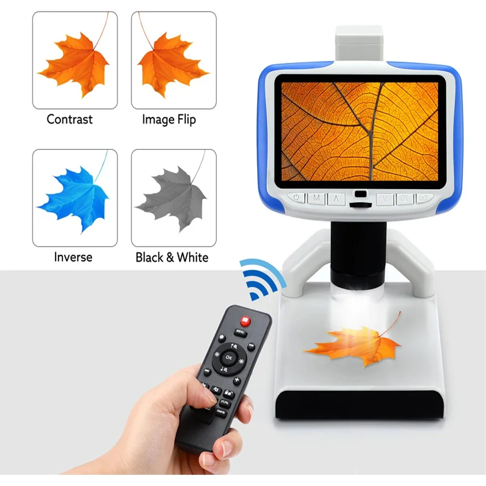

TOMLOV Digital Microscope 5" LCD 1080P Video Recorder 200X Magnification Wireless IR Remote 8 LED 2M Child Camera microscopio