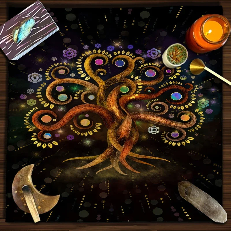 VIKAMA Celestial Moon Lotus Witch Tarot Altar Cloth Divination Mat Spiritual Witchcraft Astrology Wiccan Home Decor