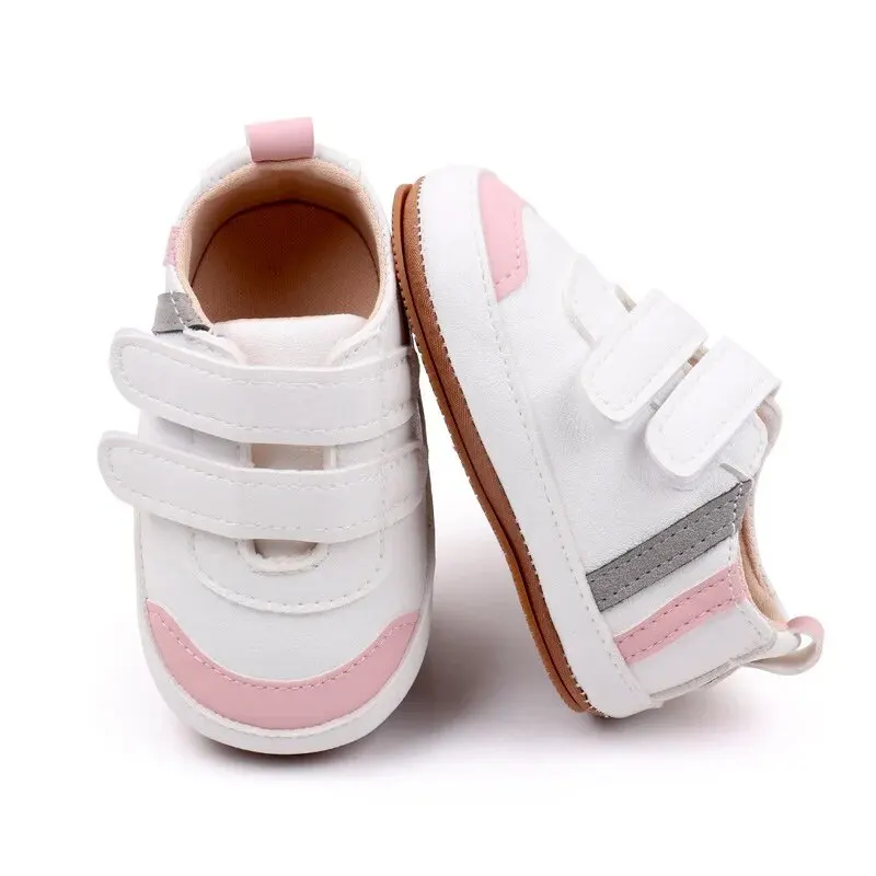 New Baby Shoes Stripes Colour Blocking Casual Non-slip Infant Boys Girls Sports White Baptismal