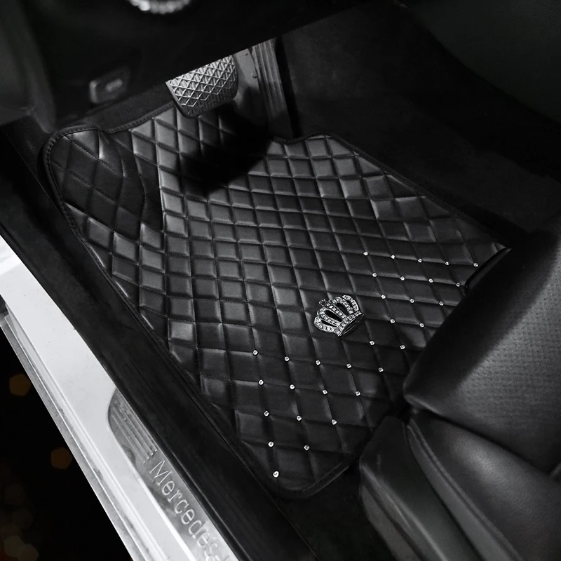 Pu Leather Floor Mats for Car SUV & Truck - 5 Pack/Set (Front & Rear), Heavy Duty Protection,Crown Car Floor Cushion