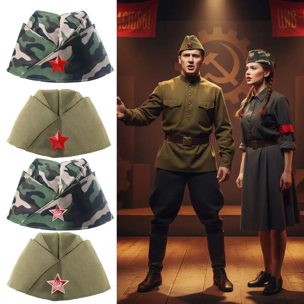 Retro Red Star Badge Soviet Style Garrison Cap Green Cosplay Russian Cap Stage Performances Pilot Cap For Man Women Unisex