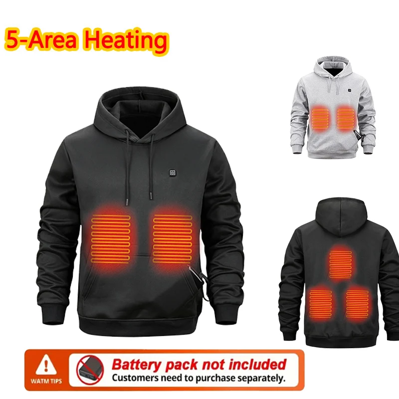 

5-Zone Heated Sweatshirt Windproof Warm Comfort Casual Top Men Winter Warmth Comfort Heated Hoodie (Not Included The Power Bank)