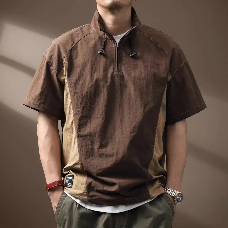 

American Functional Polo Quick-drying Polo Short-sleeved Summer Outdoor Light Zipper Casual T-shirt Shirt