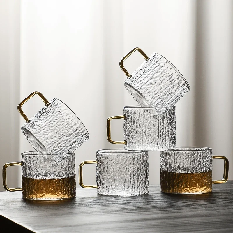 

High borosilicate belt handle anti-scalding transparent small teacup tea cup Kung Fu teacup tea cup 150ml master cup set