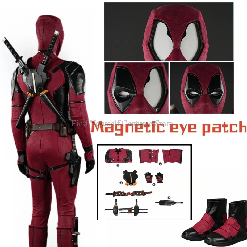 New Deadpooling 3 Cosplay Cosutme Mask With Magnetic Glasses Wade Winston Wilson Jumpsuit Belt Cosplay Costume Suit Halloween