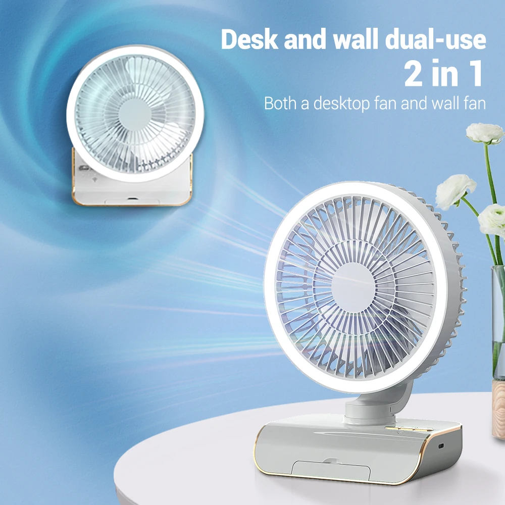 4000mAh Camping Wireless Fan Mute Electric Portable Fan 5 Modes LED Night Light Travel Desk Table Fan Air Cooler Ventilador