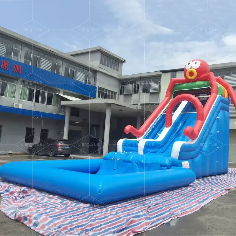 Portable Blue Wave Design Inflatable Octopus Water Slide Pool PVC for Kids Outdoor Summer Fun Family Backyard Splash Play