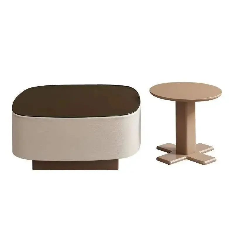 *Minimalist Coffee and Side Table Combo, Smoked Glass Top, Matte Finish, Sleek Modern Look for Contemporary Interiors.