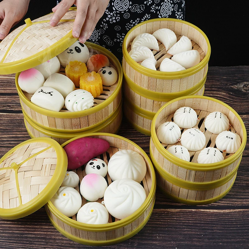 PVC simülasyon çin kahvaltı Dumplings buharda ekmek modeli vapur oyuncak yiyecekler masa ekran plastik el sanatları ile 9 adet/takım