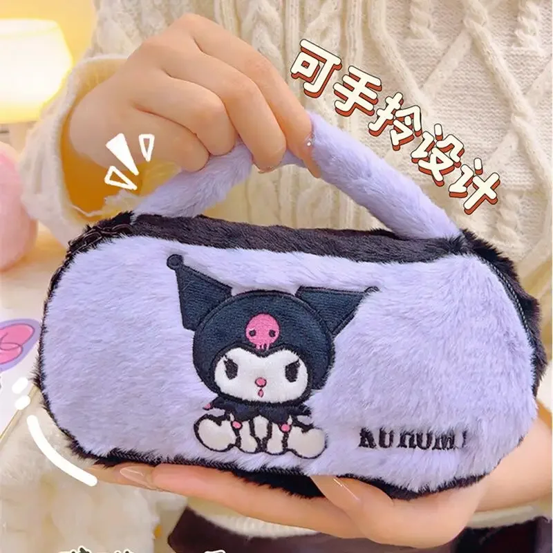 Sanrio Hello Kitty Plush Handheld Pencil Case Cute Cartoon Kuromi Soft Large Capacity Women Cosmetic Bag Girl&Child Holiday Gift