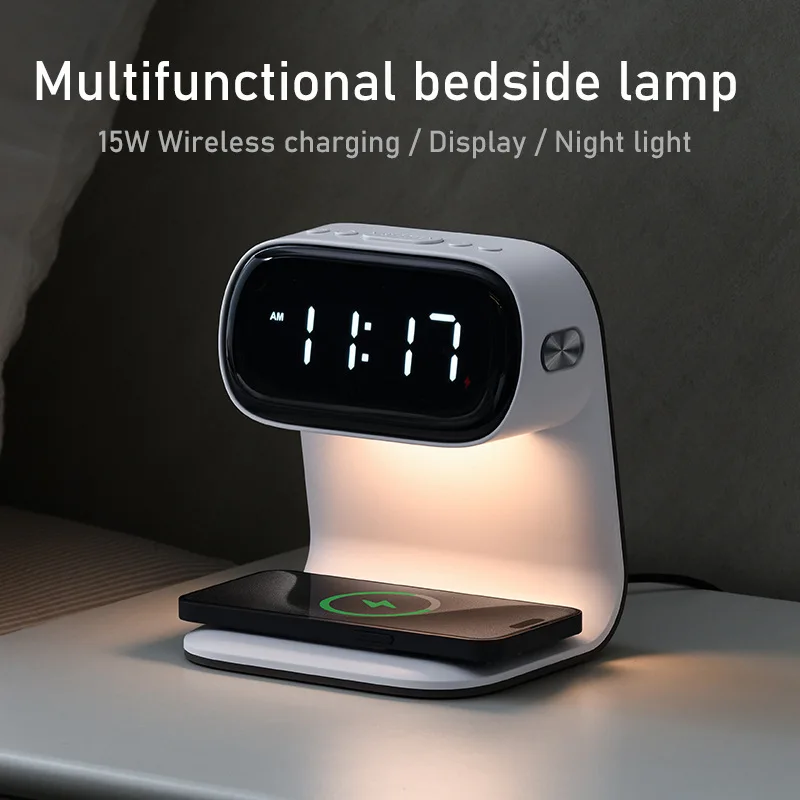 Multifunctional Electronic Alarm Clock Student Dormitory Night Light Clock Home Bedside Wireless Charging Clock Desk Lamp