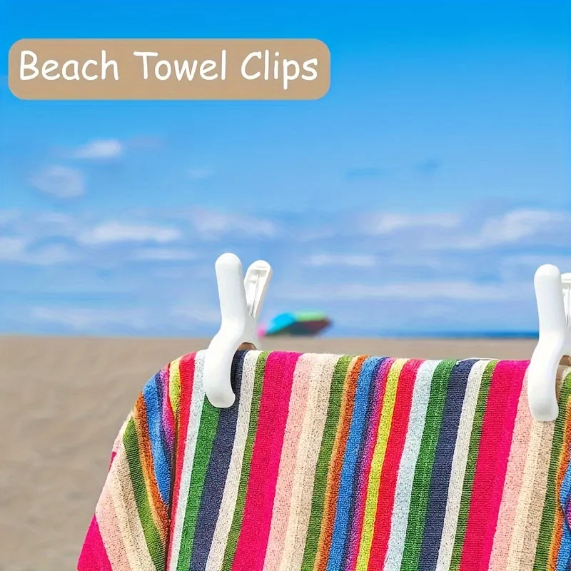 6pcs heavy-duty plastic beach towel clip, multi-color striped design, durable plastic clip, towel rack, clothes clip view 6