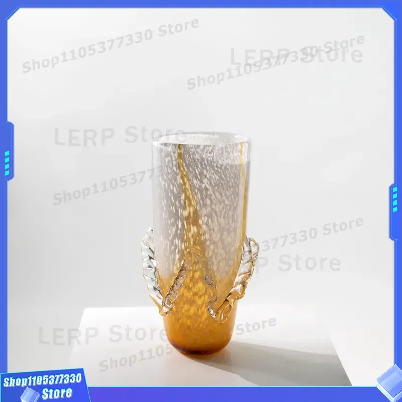 Handmade Glazed Amber Vase Simple Light Luxury Style Soft Decoration for Living Room Dining Room Flower Arrangement Ornament