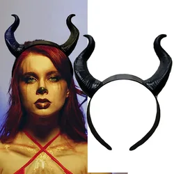 Women Black Queen Witch Demon Horns Headpiece Cosplay Animal Antelope  Ox Devil Headdress Christmas Halloween Party Costume Prop