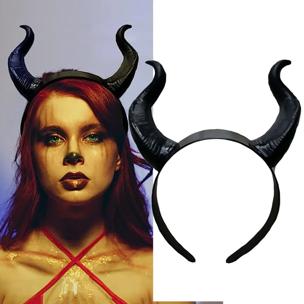 Damska czarna królowa czarownica Demon rogi Cosplay zwierzęca antylopa Ox diabeł nakrycie głowy boże narodzenie kostium na Halloween rekwizyt