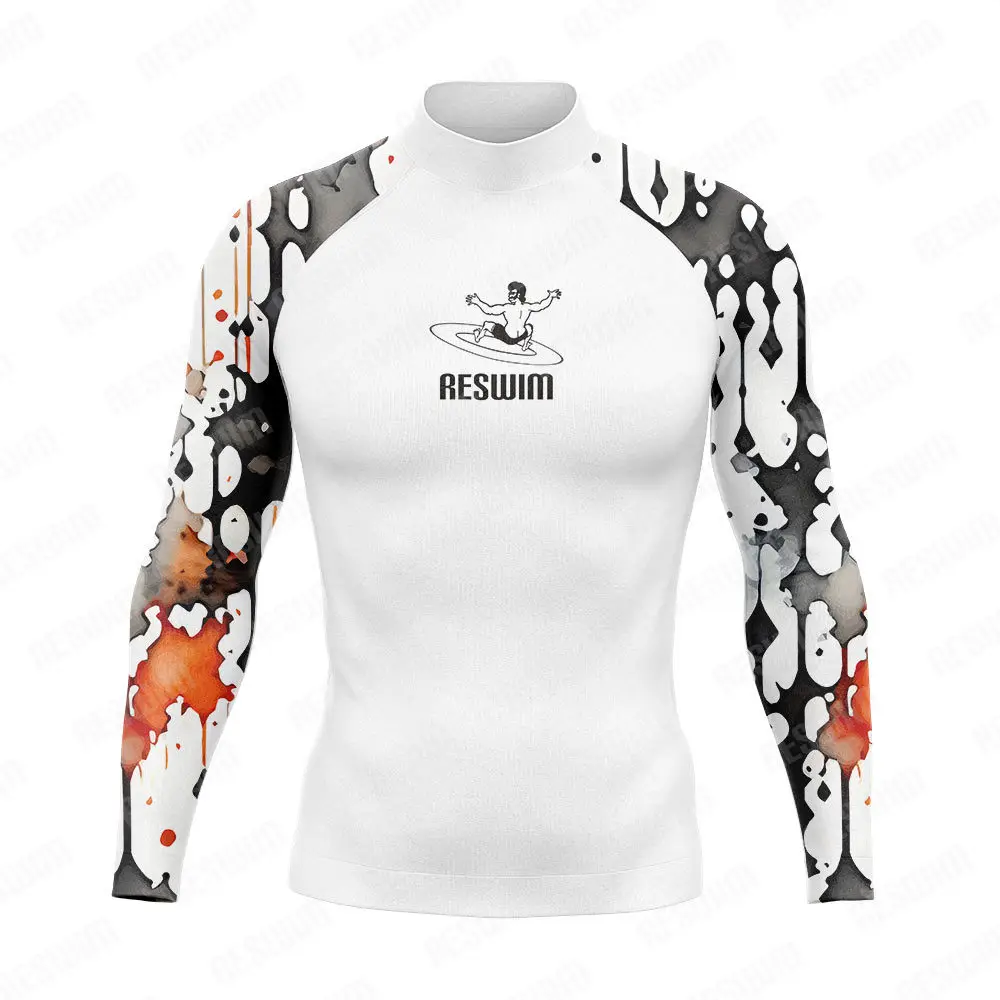 Surf Swimming Tight T-shirt Long Sleeve Beach UV Protection Swimwear 2024 Men's Print Swimsuit Quick Dry GYM Surf Diving Clothes