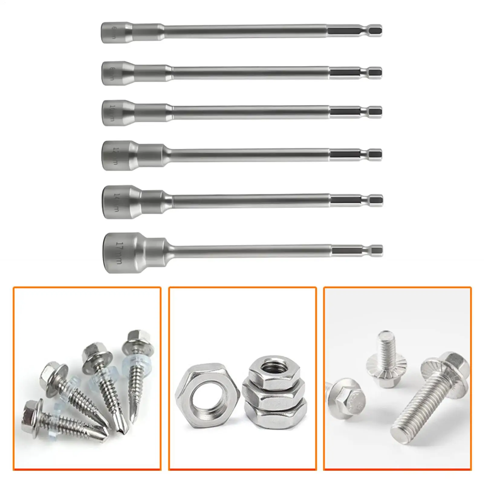 Magnetic Nut Driver 6 Pieces Hexagonal Strong Magnetic Socket Tools Drill Driver Set For Workshop Garage Professional Industrial