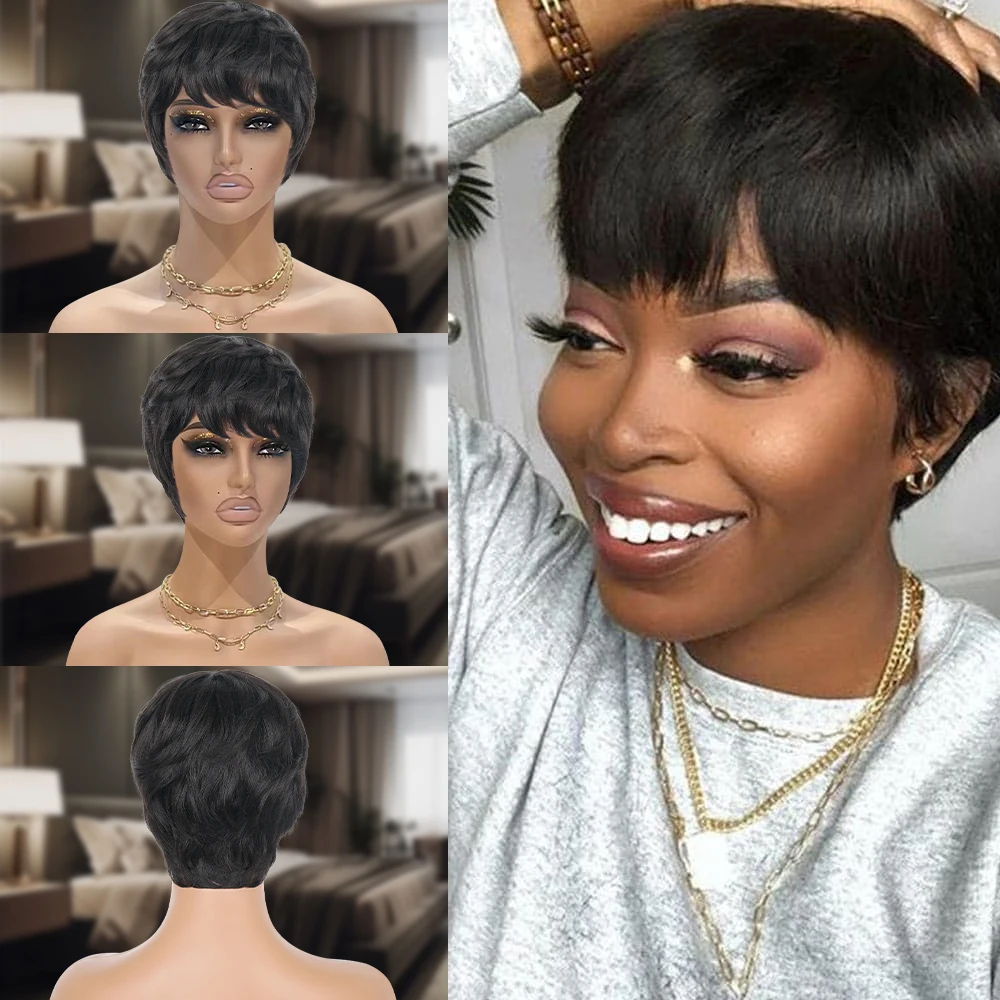 Pixie Cut Wigs for Black Women Short Layered Haircut Brazilian Virgin Human Hair Wigs Natural Glueless Full Machine Made Wig