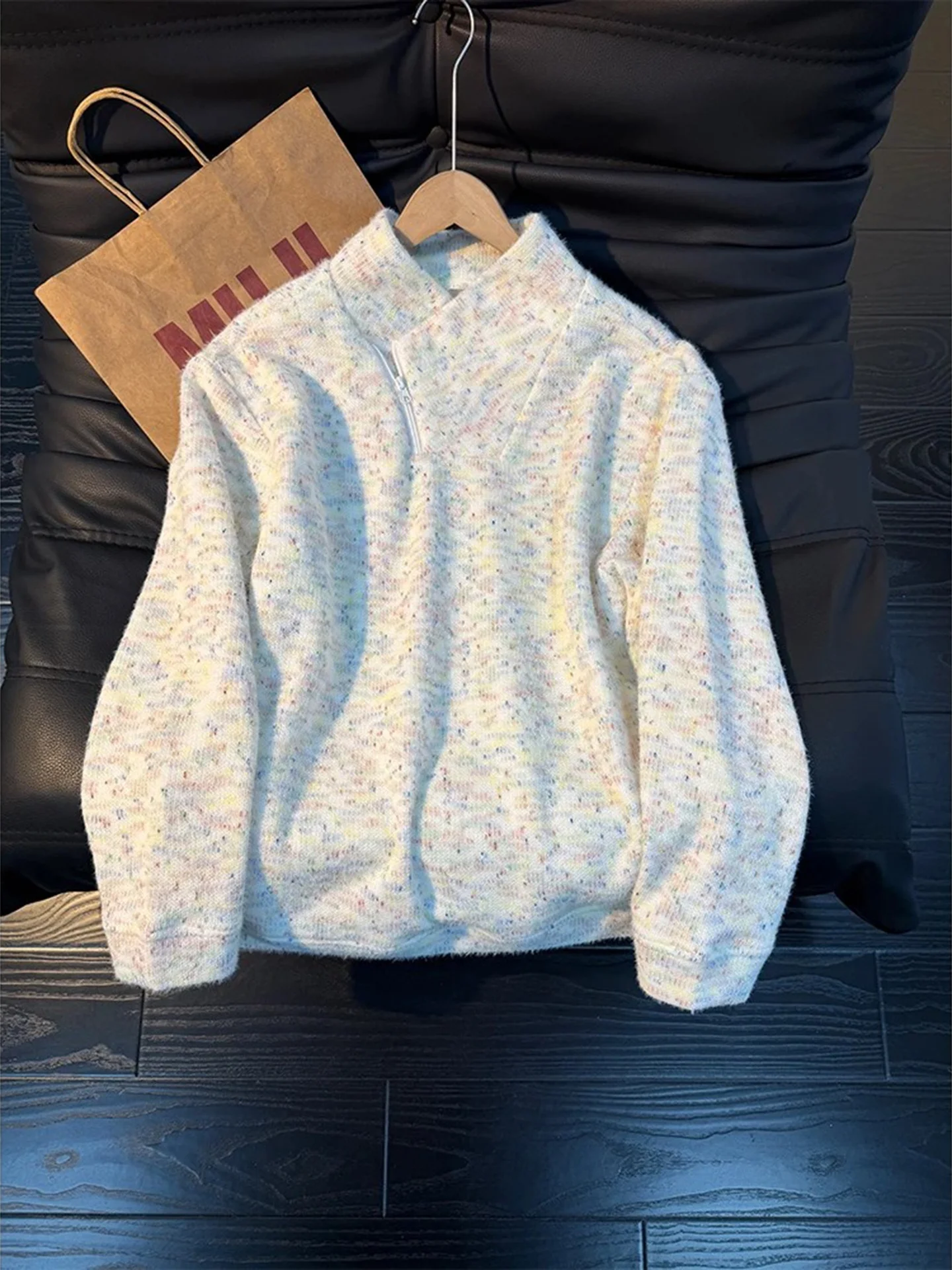 

Zipper Knitted Fce Lined Men's Sweater Casual Design Spring Autumn Winter Outerwear for Couples Lazy Sle Faionable