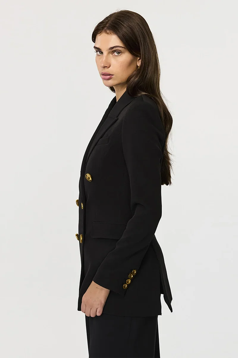 Metal Buttons Women Clothing Outwear Pantsuits 2 Piece Double Breasted Jacket with Wide Leg Pants Customize
