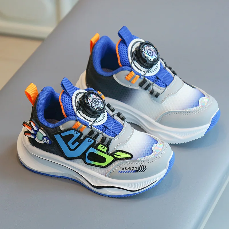 Children Sports Shoes 2024 Spring Autumn Boys Casual Shoes Rotating Buttons Girls Running Shoes Baby Breathable Mesh Sneakers