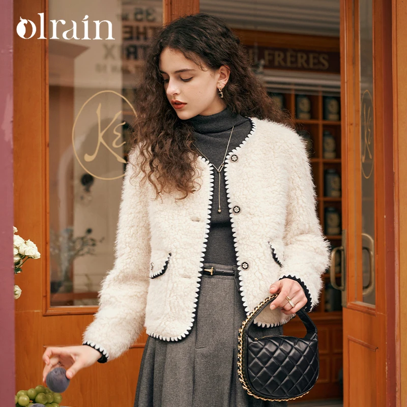 

OLrain Women's Faux Fur Jackets Solid O-neck Single Breasted Coats 2026 Winter New Warm Fashion Commute Female Tops G23DP88251