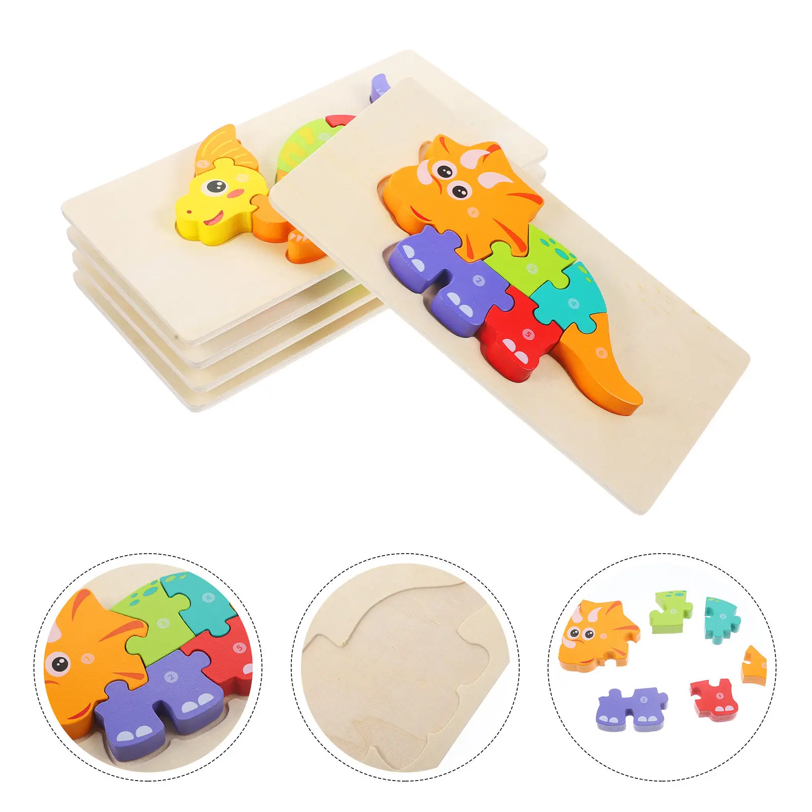 

5 наборов деревянных 3D-пазлов: красочные мультяшные развивающие игры для малышей 1-3 лет, развивающие координацию рук и глаз