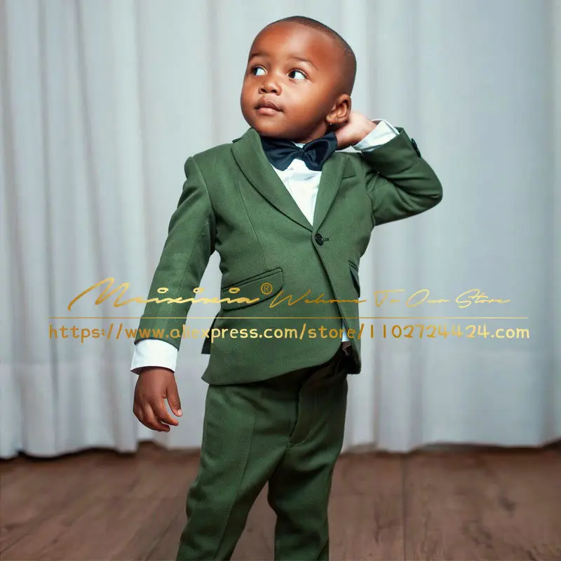 Dark Green Suit For Boys Casual Fashion Jacket Pants 2 Piece Wedding Tuxedo Kids Slim Fit Blazer 2-16 Years Old Custom Clothes