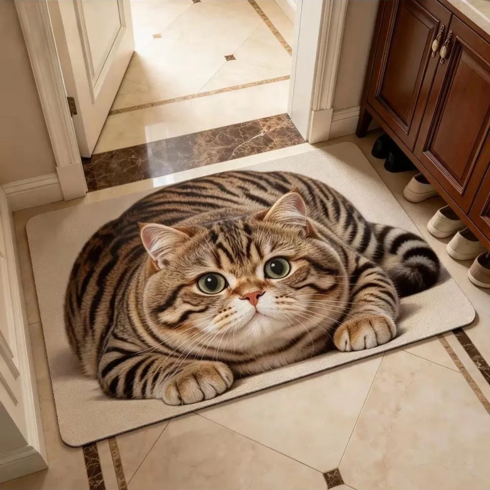 Cute Diatomite Cat Print Doormat Non-slip Washable Entryway Rug Wear-resistant Absorbent Pet Floor Mat Household