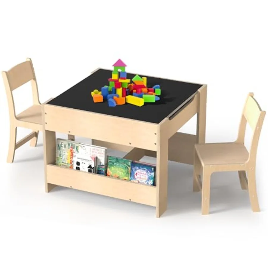 

Деревянный стол и стул 4-в-1, стол из березовой фанеры с двусторонней доской и классной доской, 3 места для хранения для Tod