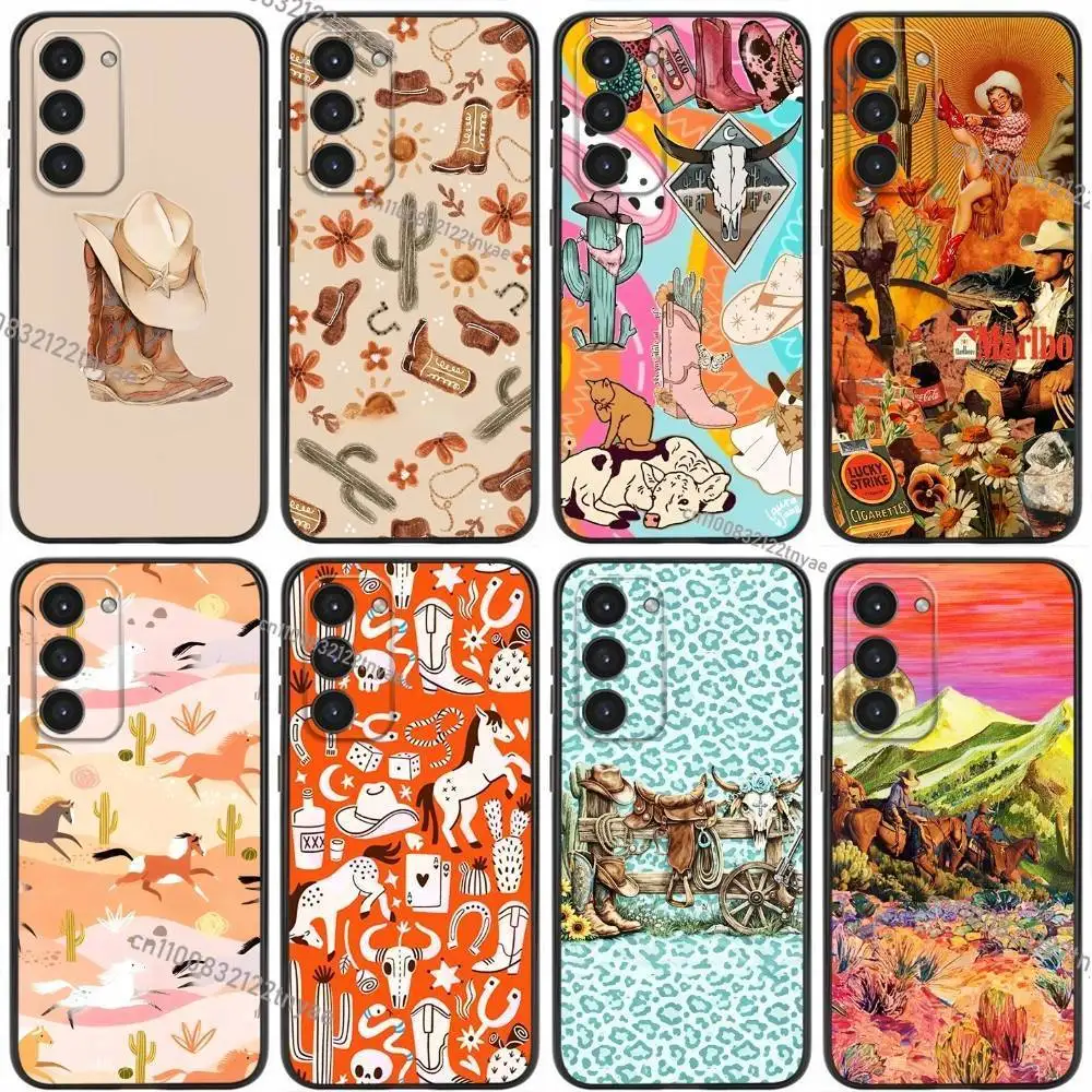 

Cowboy Cowgirl Western Ranch Boho Phone Case For Samsung Galaxy A20,21s,22,31,32,52,53,72,73,80,91 Liquid Silicone Black Cover