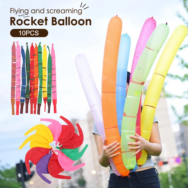 10Pcs Mixed Color Long Latex Rocket Balloon Fun Squeaky Flying Ballon Thicken Latex Balloons Toys Birthday Party Decoration