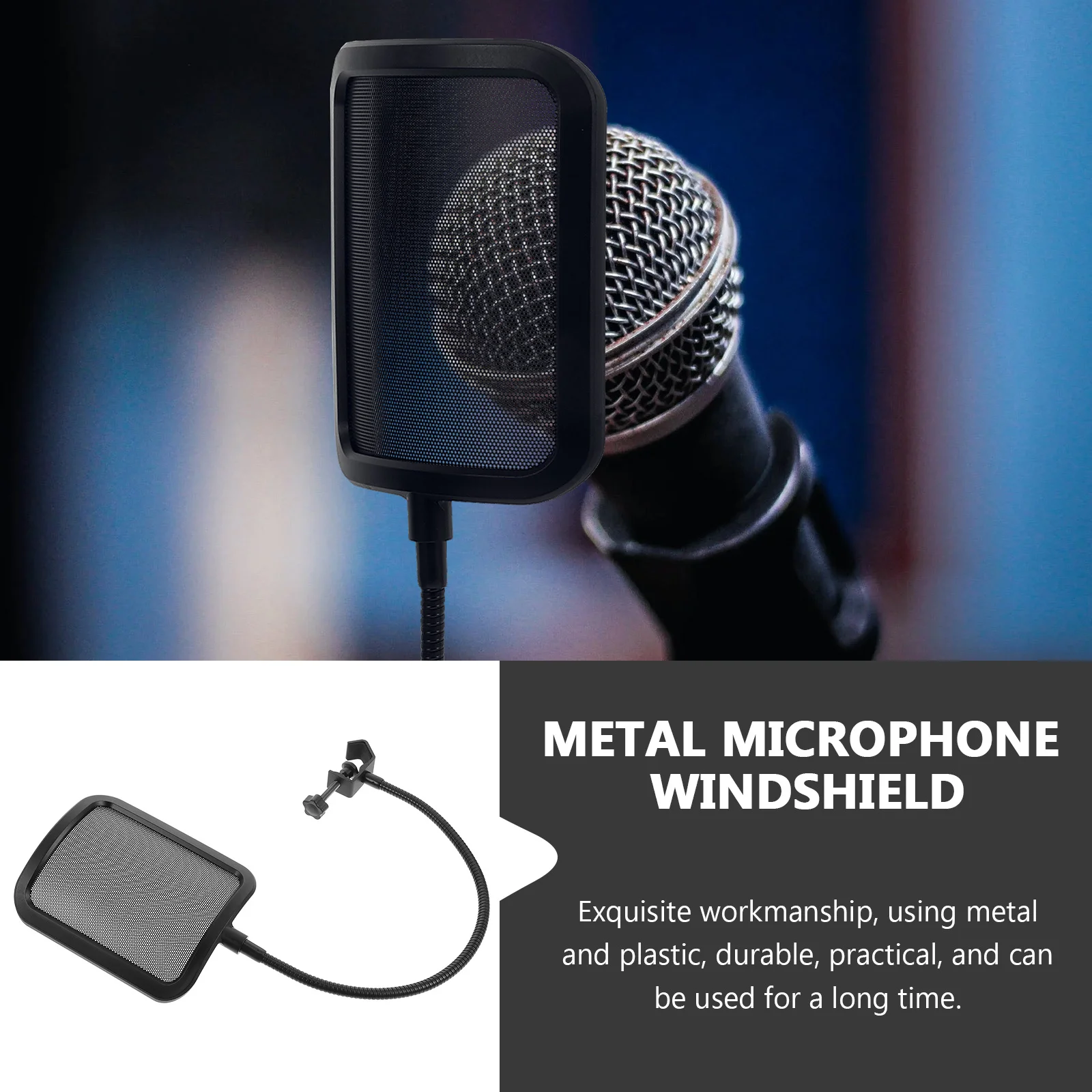 

1Pcs Square Metal Microphone Windshield Anti-Noise Dustproof Mic Cover for Recording Studio Broadcast Use Sound-Absorbing Cover