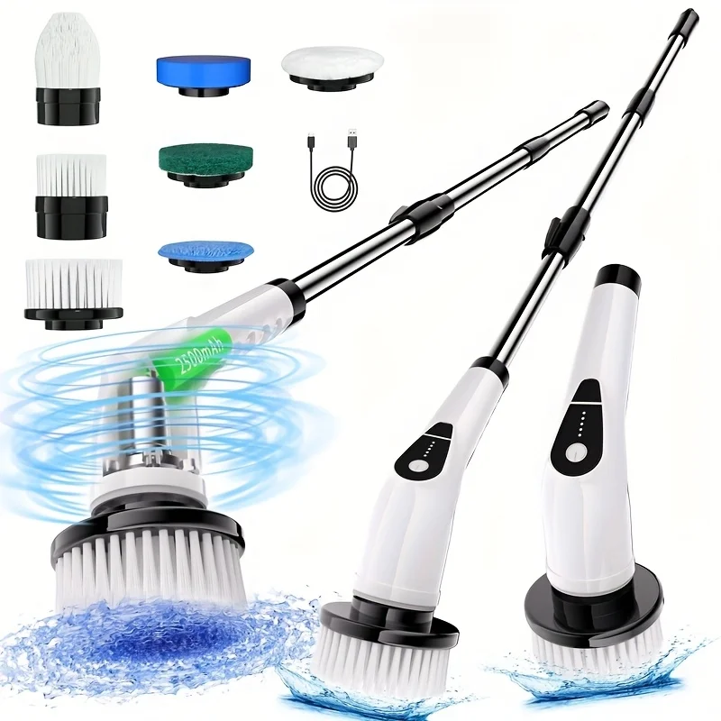 

Multifunctional Electric Spin Scrubber Cordless Cleaning Brush, 7-in-1 Cleaning Brush, Adjustable Speeds 7 Replaceable Heads, Dual-speed And Detachable Telescopic Handle, Suitable for Kitchen, Living Room And Bathroom