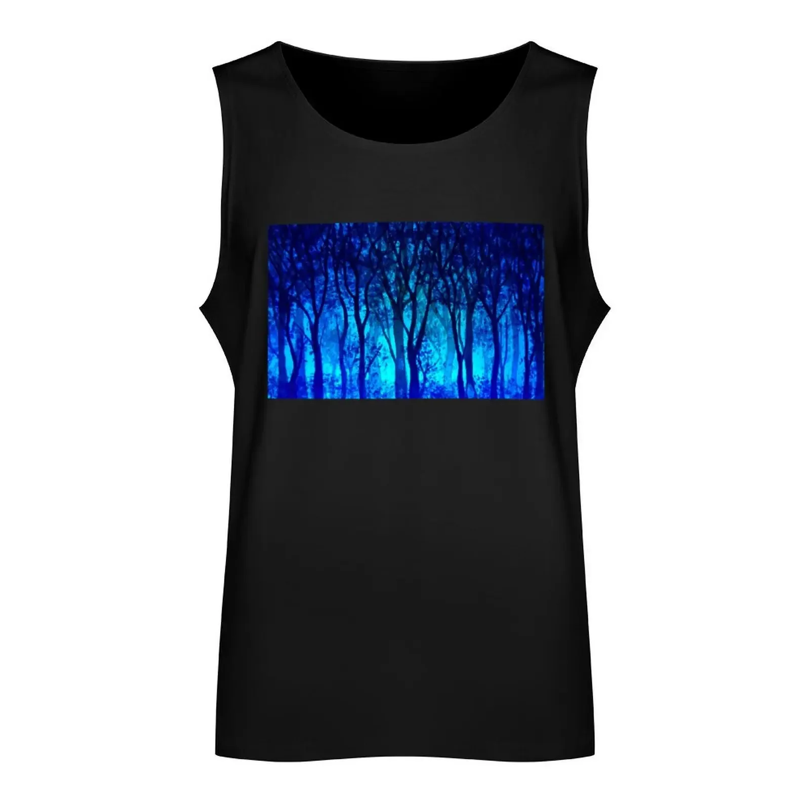 Neon Blue Enchated Forest Watercolor Painting Tank Top Man gym clothes Short sleeve