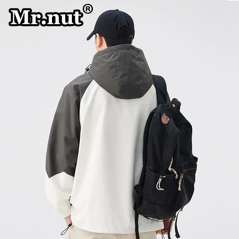 Mr.nut Windbreak Waterproof Loose Jackets Autumn New Contrasting Color Jacket Outdoors Camping Hoodie Fashion Men's Clothing Top